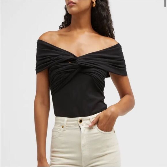 Khaite NWT Cerise Women's Off-the-Shoulder Twisted Bodysuit Black Small $890 - Picture 4 of 13